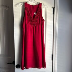 Loft Red Dress with Floral Appliqués